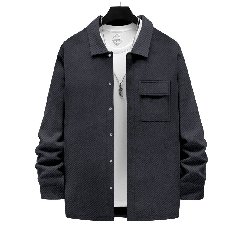 Veste Chemise Homme Rétro Casual en Tricot Jacquard avec Col Revers