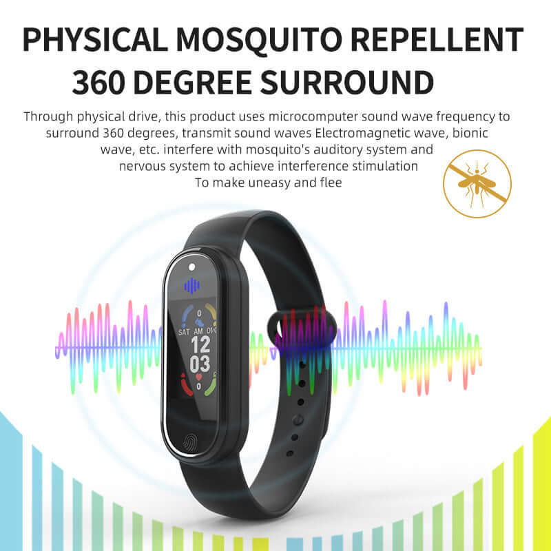 Bracelet anti-moustique ultrasonique avec technologie de répulsion à 360 degrés pour éviter les piqûres.