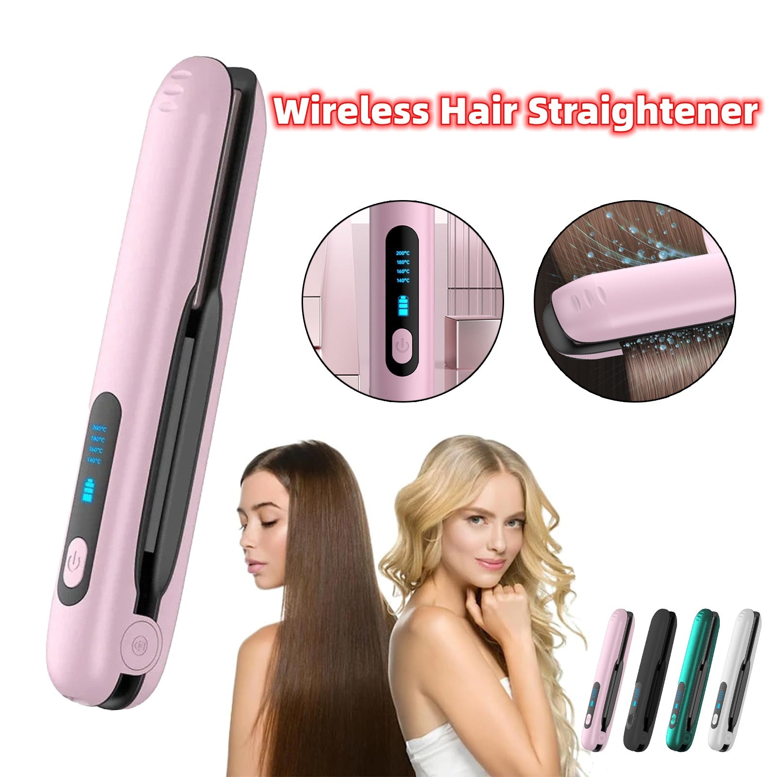 Wireless Hair Straightener Flat Iron Mini 2 IN 1 Roller USB 5000mAh Max 200 Degree Portable Cordless Curler 4 Levels Dry And Wet Uses - Tiktuk shop #