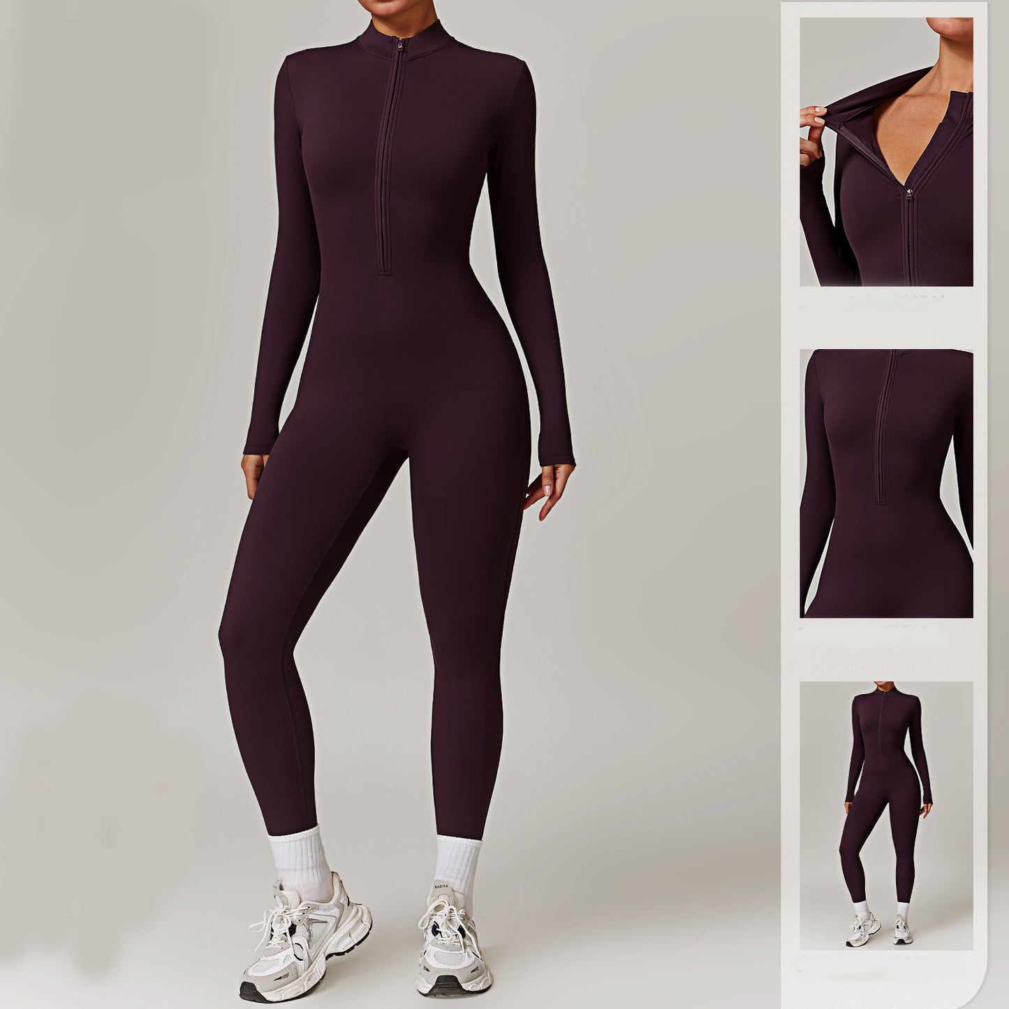 Combinaison à fermeture éclair à manches longues, pantalon de sport de yoga et de fitness | combinaison respirante | vêtements pour femmes