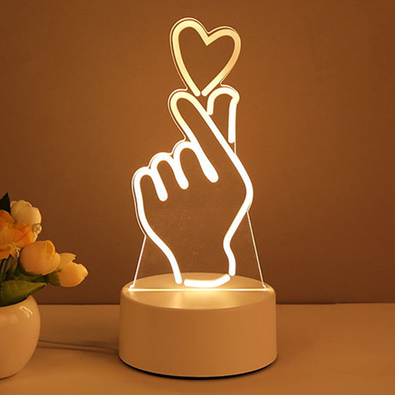 Lampe 3D en Acrylique avec LED USB – Veilleuse Néon Décorative pour la Maison, Idéale pour Noël, Décoration de Chambre et Cadeau de Saint-Valentin