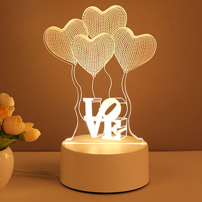 Lampe 3D en Acrylique avec LED USB – Veilleuse Néon Décorative pour la Maison, Idéale pour Noël, Décoration de Chambre et Cadeau de Saint-Valentin