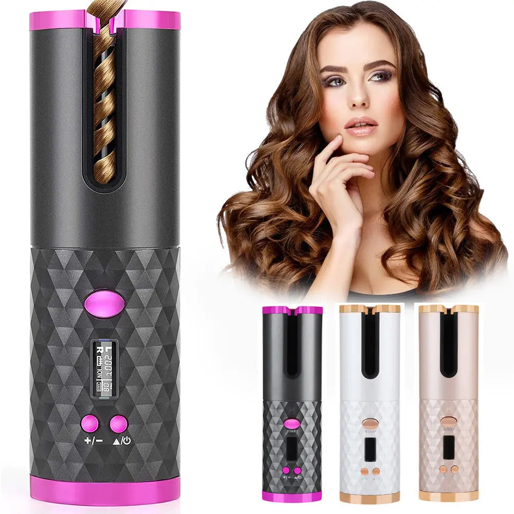 Rechargeable Automatic Hair Curler Women Portable Hair Curling Iron LCD Display Ceramic Curly Rotating Curling Wave Styer - Tiktuk shop #