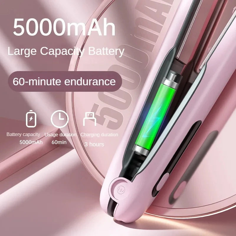 Wireless Hair Straightener Flat Iron Mini 2 IN 1 Roller USB 5000mAh Max 200 Degree Portable Cordless Curler 4 Levels Dry And Wet Uses - Tiktuk shop #