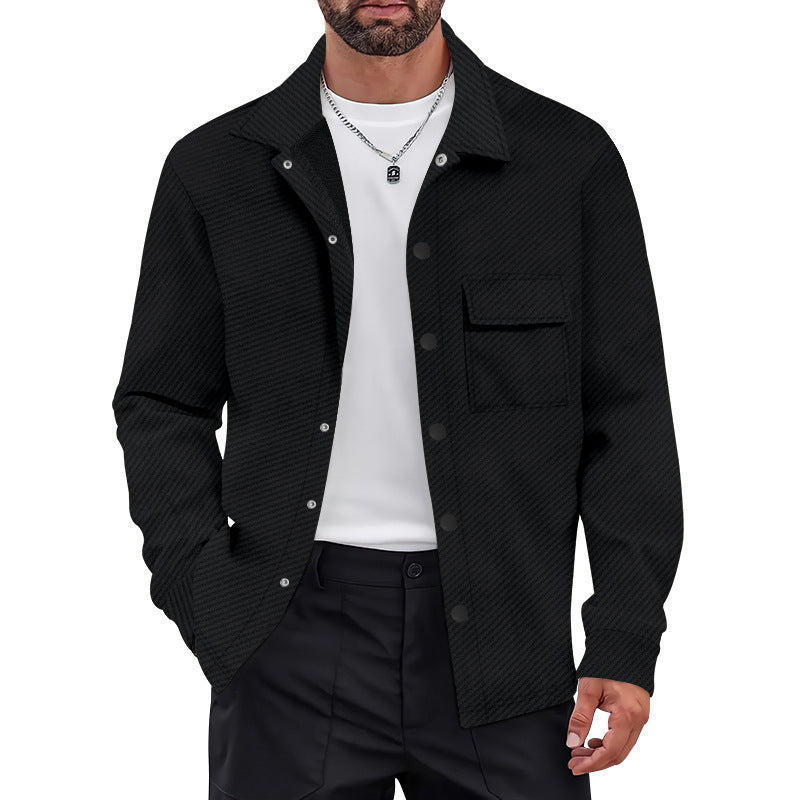 Veste Chemise Homme Rétro Casual en Tricot Jacquard avec Col Revers