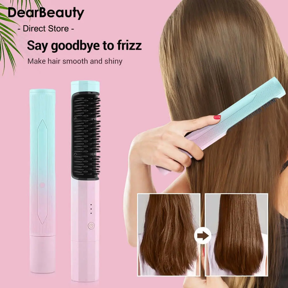 Straightening Comb Rechargeable Hair Wireless Straightener Curler Curling Straighten Dual-purpose Travel Portable USB Charging - Tiktuk shop #