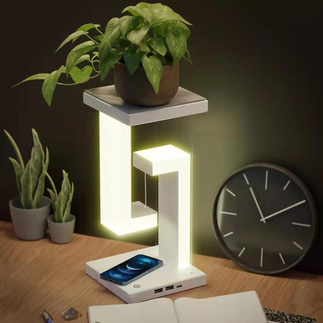 Lampe de Table Suspendue avec Chargeur Sans Fil pour Smartphone – Lampe d'Équilibre Flottante, Design Innovant pour la Maison et la Chambre à Coucher