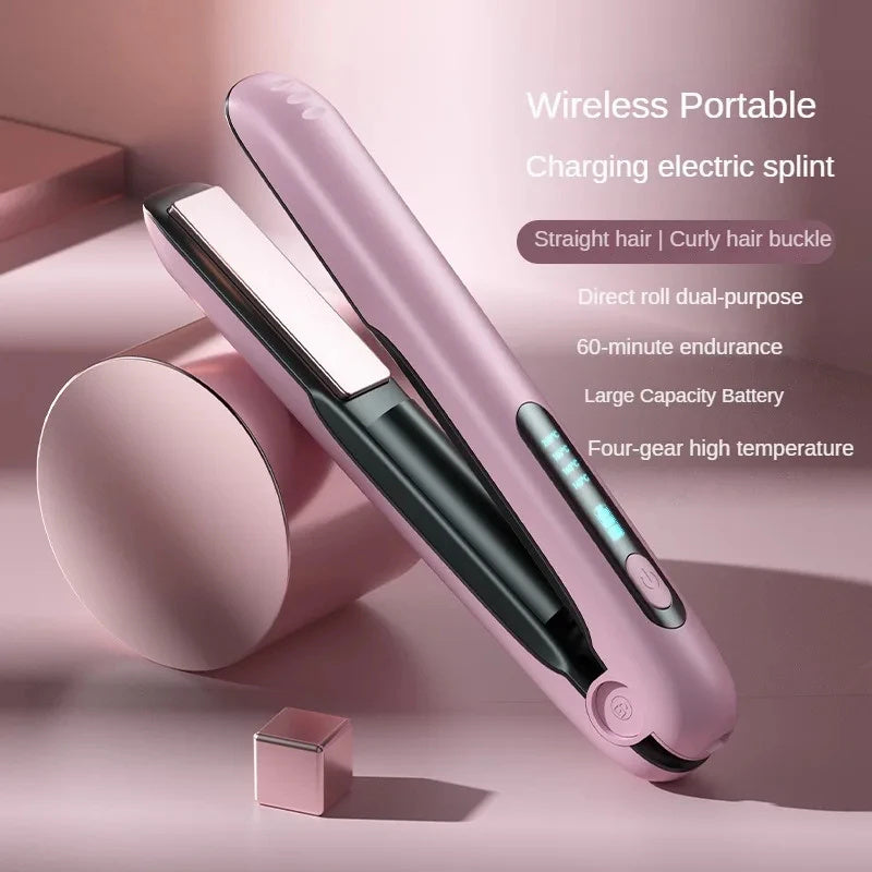 Wireless Hair Straightener Flat Iron Mini 2 IN 1 Roller USB 5000mAh Max 200 Degree Portable Cordless Curler 4 Levels Dry And Wet Uses - Tiktuk shop #