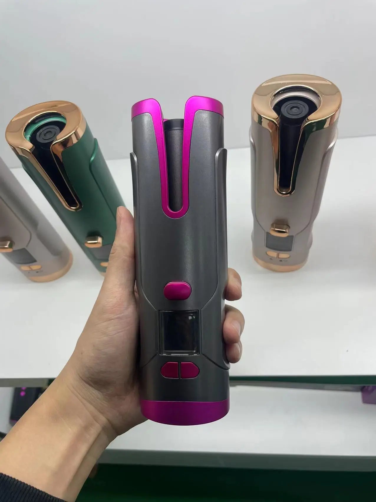 Rechargeable Automatic Hair Curler Women Portable Hair Curling Iron LCD Display Ceramic Curly Rotating Curling Wave Styer - Tiktuk shop #