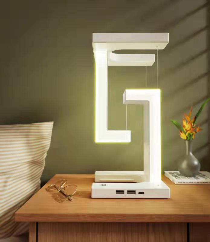 Lampe de Table Suspendue avec Chargeur Sans Fil pour Smartphone – Lampe d'Équilibre Flottante, Design Innovant pour la Maison et la Chambre à Coucher