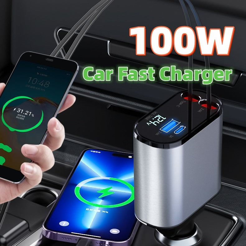 Chargeur de Voiture Ultra Rapide с выдвижным кабелем — увеличение заряда на 300 %