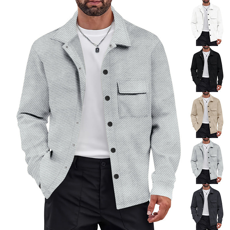 Veste Chemise Homme Rétro Casual en Tricot Jacquard avec Col Revers