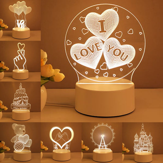 Lampe 3D en Acrylique avec LED USB – Veilleuse Néon Décorative pour la Maison, Idéale pour Noël, Décoration de Chambre et Cadeau de Saint-Valentin