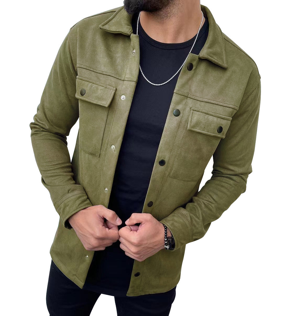 Manteau Homme en Tissu Suédé – Veste Unicolore Élégante