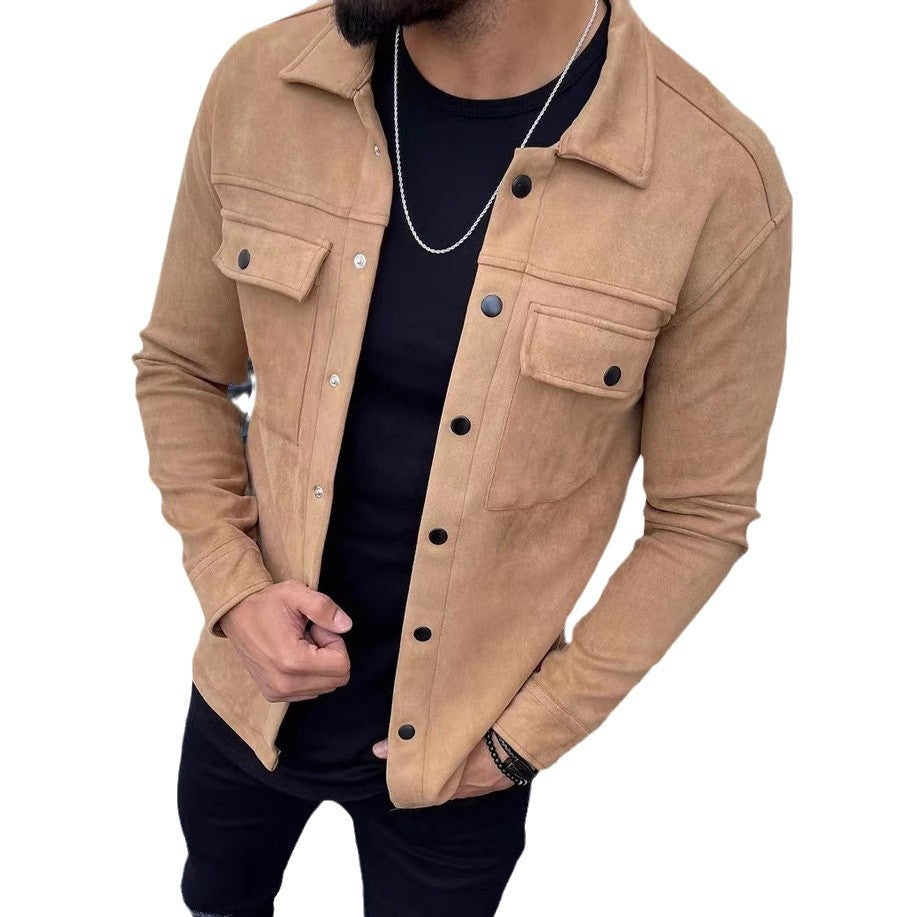 Manteau Homme en Tissu Suédé – Veste Unicolore Élégante