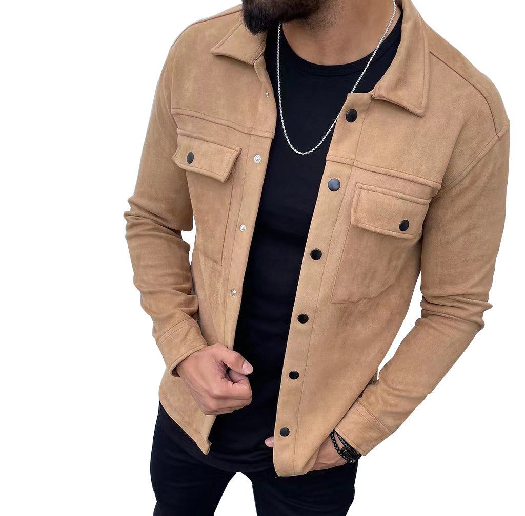 Manteau Homme en Tissu Suédé – Veste Unicolore Élégante