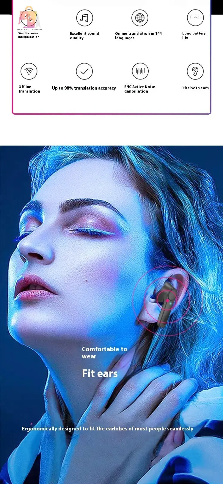 Wireless Bluetooth-compatible Translation Headphones Portable In-ear Translator tiktukshop.store