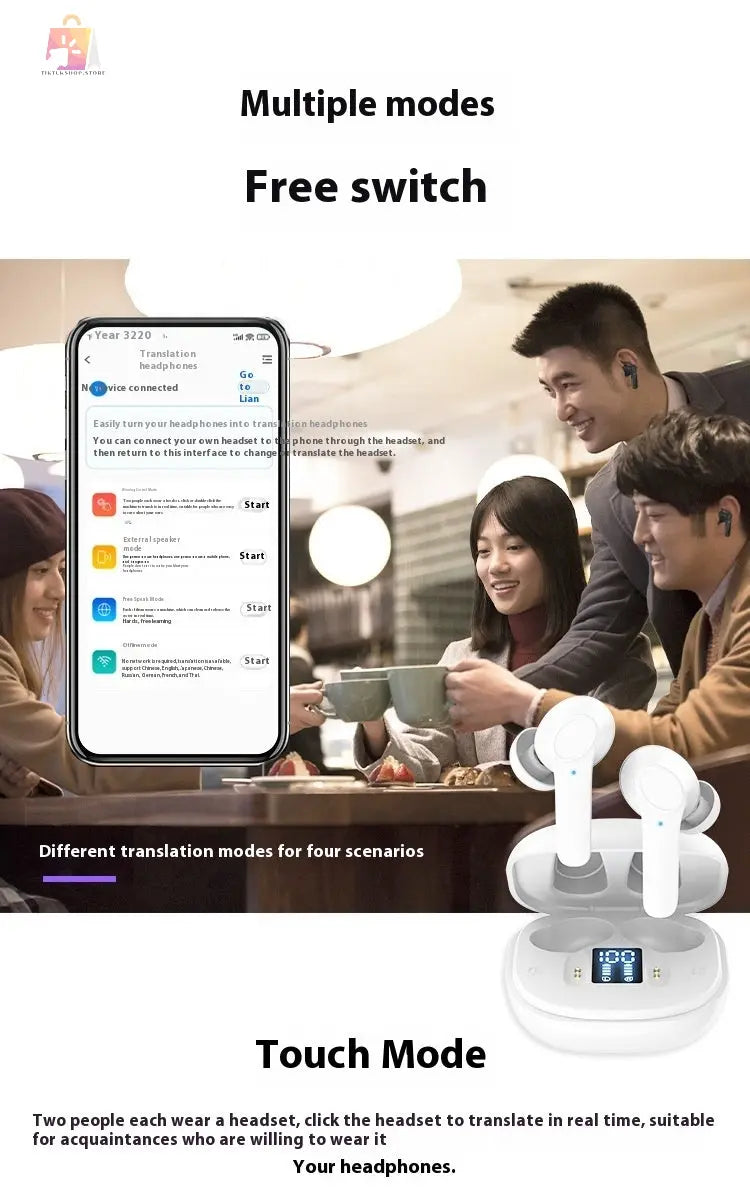 Wireless Bluetooth-compatible Translation Headphones Portable In-ear Translator tiktukshop.store