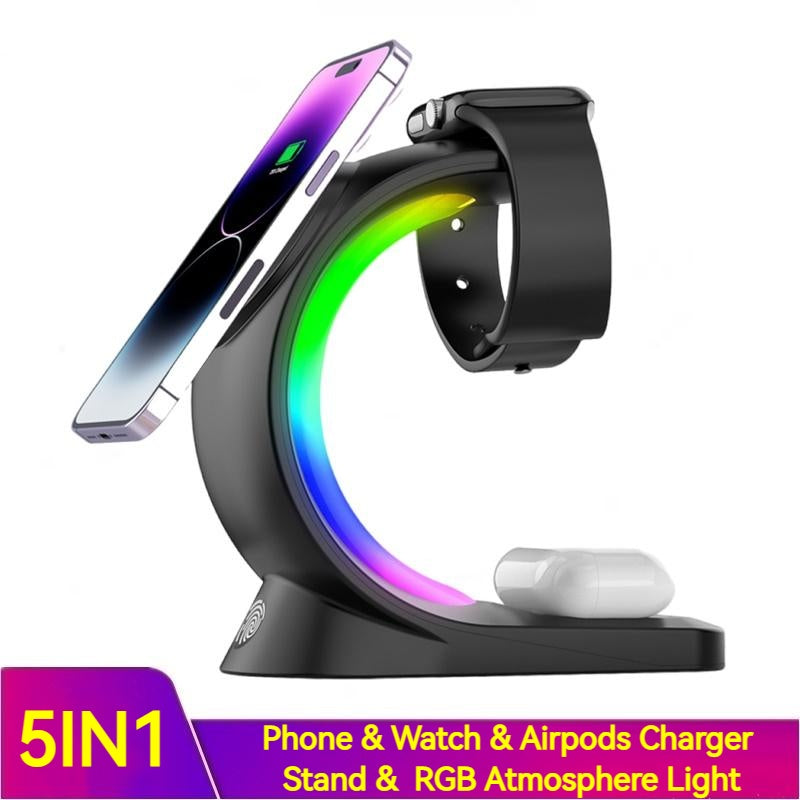 4 In 1 Magnetic Wireless Charger Fast Charging For Smart Phone Atmosphere Light Charging Station For Airpods Pro I-phone Watch - Tiktuk shop #