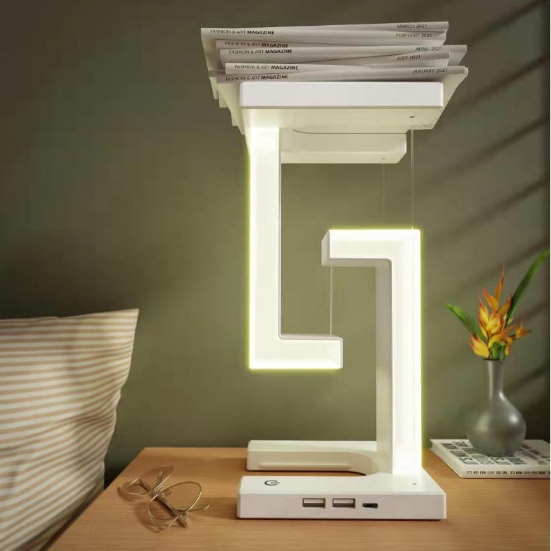 Lampe de Table Suspendue avec Chargeur Sans Fil pour Smartphone – Lampe d'Équilibre Flottante, Design Innovant pour la Maison et la Chambre à Coucher