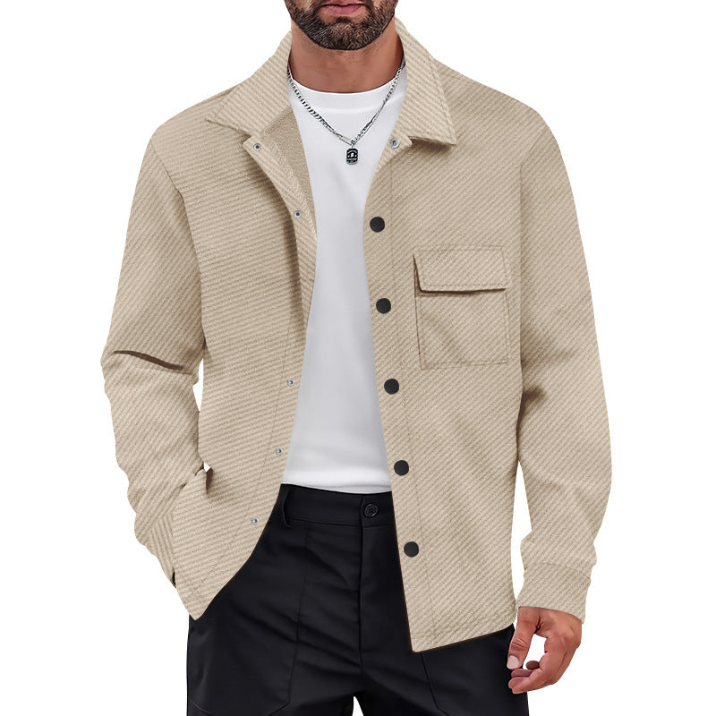 Veste Chemise Homme Rétro Casual en Tricot Jacquard avec Col Revers