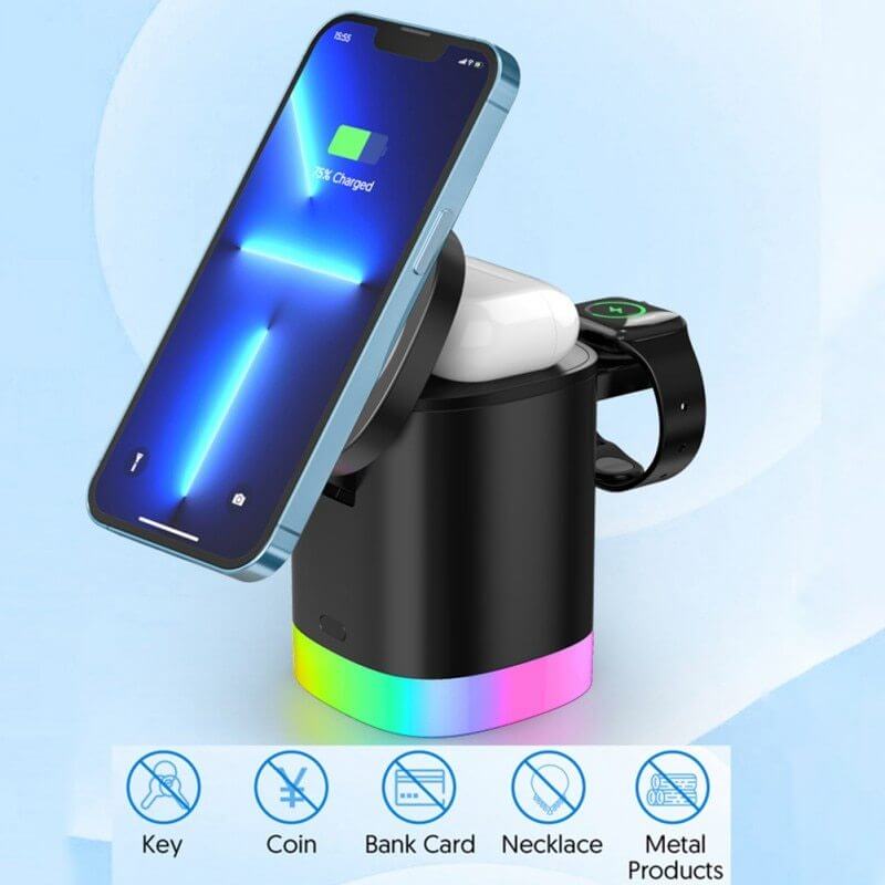 3 In 1 Magnetic Wireless Fast Charger For Smart Phone RGB Ambient Light Charging Station For Airpods IWatch - Tiktuk shop #