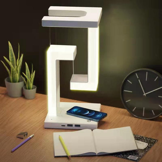 Lampe de Table Suspendue avec Chargeur Sans Fil pour Smartphone – Lampe d'Équilibre Flottante, Design Innovant pour la Maison et la Chambre à Coucher